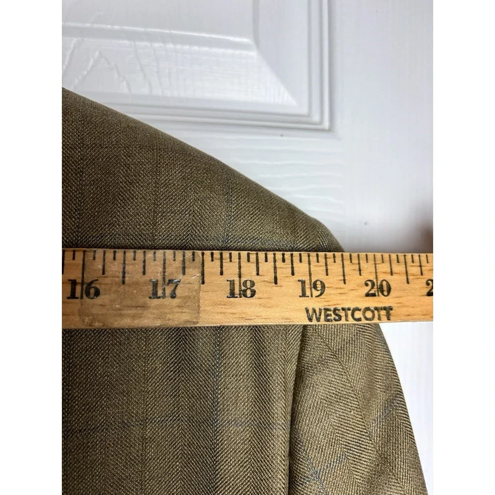 JOSEPH & FEISS Mens 43R Beige WINDOWPANE Wool & Silk Sport Coat Blazer Suit Coat
